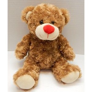 Kellytoy Golden Brown Teddy Bear Plush Stuffed Red Nose Mouth 10" Tall Seated